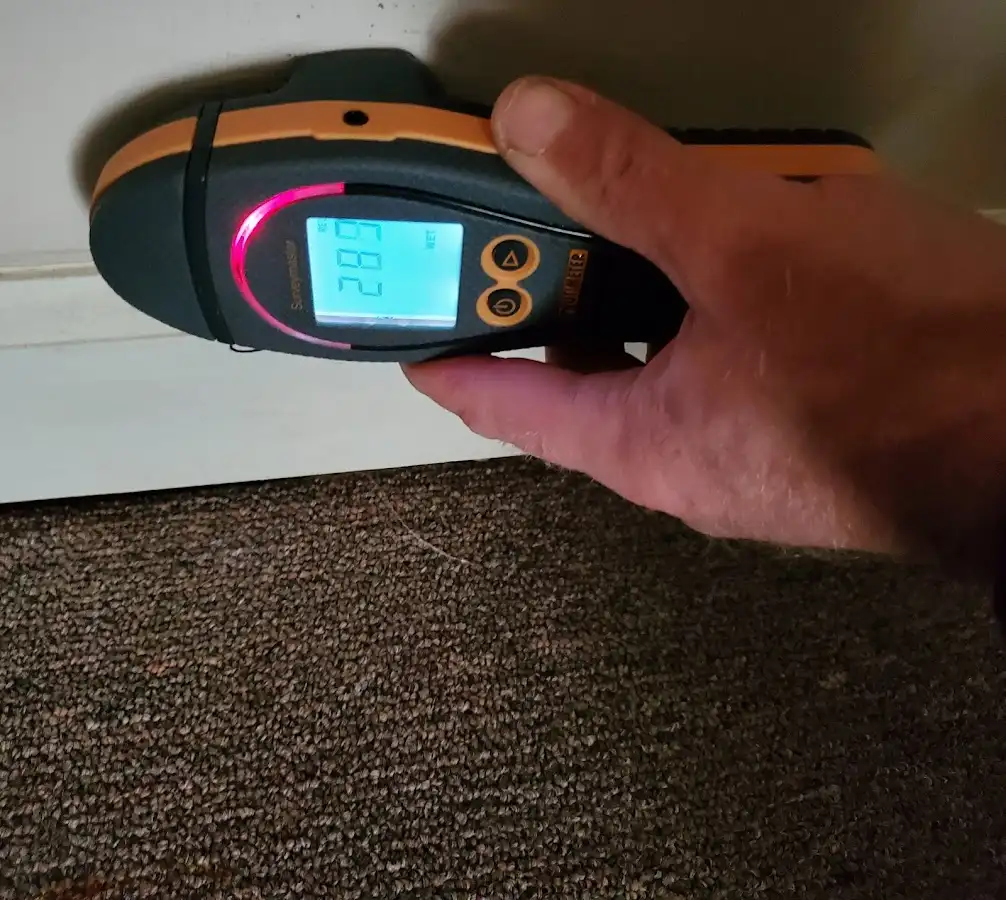 Moisture detection at baseboard during Storm Damage Restoration in Bullskin